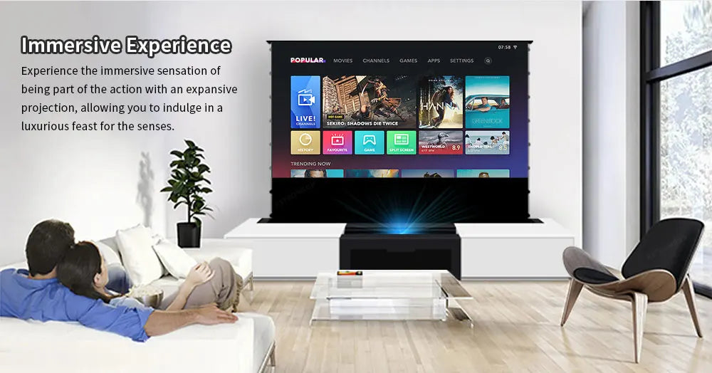 2025 MAX 120 inch Intelligent Laser TV Projector Screen TV Cabinet+Motorized Floor Rising UST Projection Screen For Home Theater