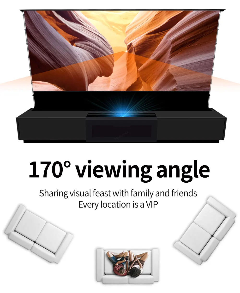 2025 MAX 120 inch Intelligent Laser TV Projector Screen TV Cabinet+Motorized Floor Rising UST Projection Screen For Home Theater