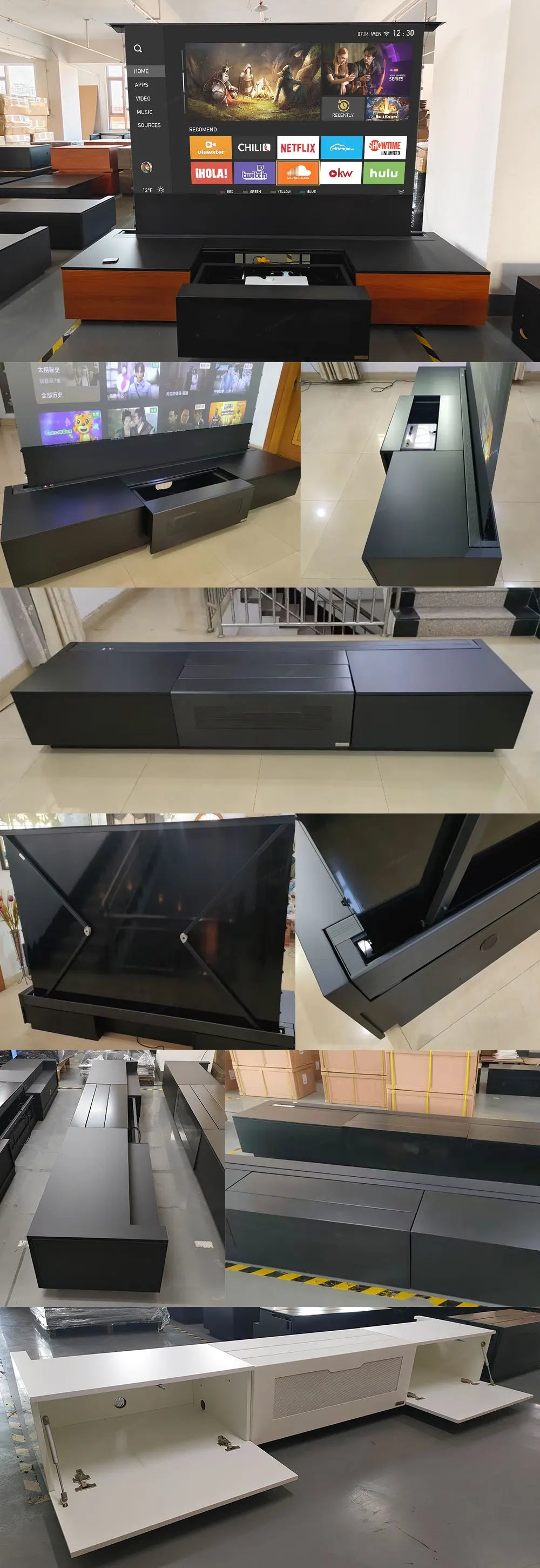 2025 MAX 120 inch Intelligent Laser TV Projector Screen TV Cabinet+Motorized Floor Rising UST Projection Screen For Home Theater