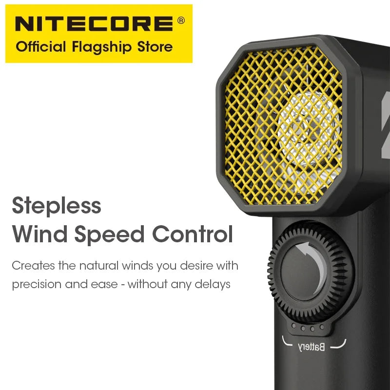 NITECORE CW20 Portable Multipurpose Pocket Fan, Stepless Speed Wind Blower for Photography, Video, Camping & More