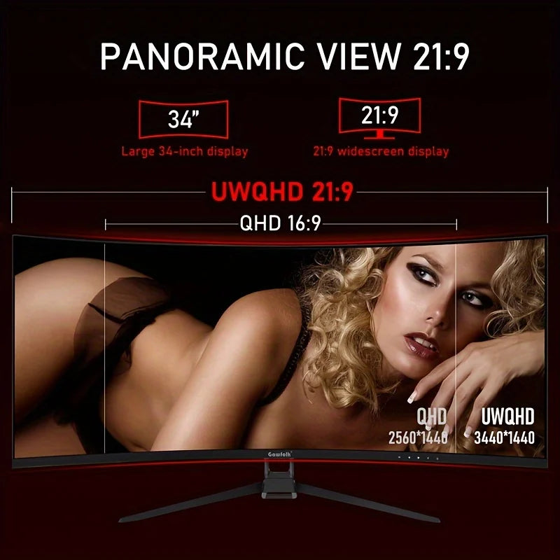 Gawfolk 34 inch 4K HD 144hz high resolution 1500r curved gaming monitor, gaming model，(Black Friday, Halloween, Thanksgiving,）