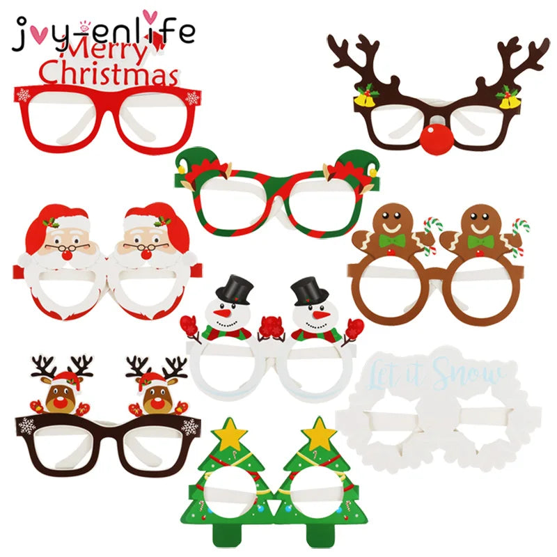 9pcs Christmas Party Glasses - Santa Claus, Snowman, Tree, Elk, and Snowflake Photo Props for Home Decorations 2024