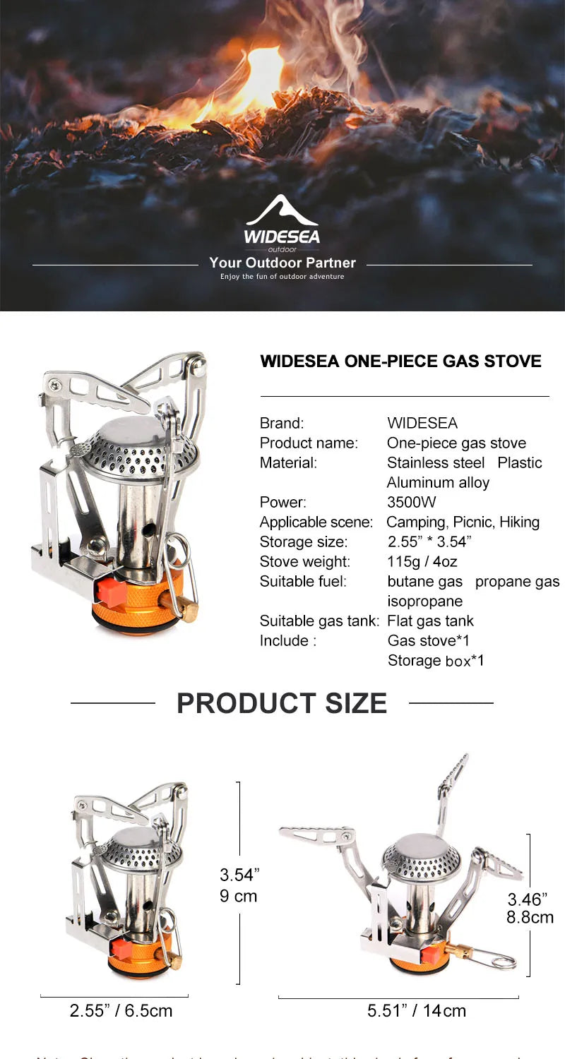 Widesea Foldable Camping Gas Stove and Heater - One-Piece Outdoor Burner for Picnics, Survival, and Kitchen Equipment