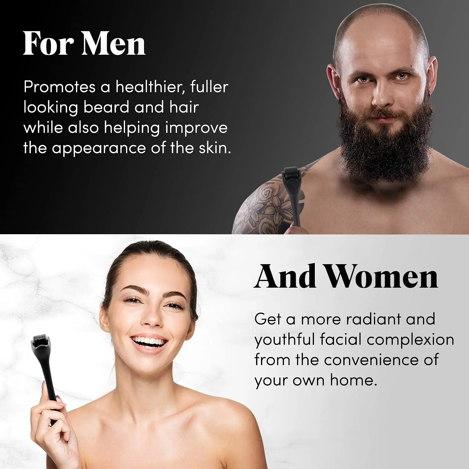 Derma Roller for Skin, Beard & Hair Growth – 540 Needles (0.2mm/0.25mm/0.3mm) Micro Needle Roller, Facial & Body Treatment, Includes Storage Case