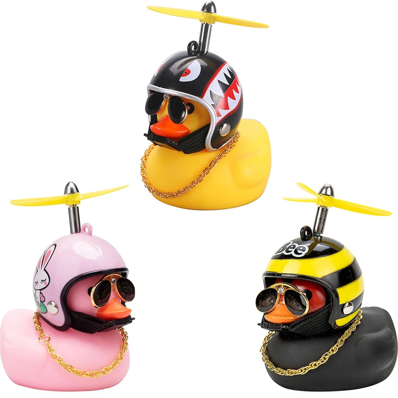 Yellow Duck Car Ornament with Helmet - Fun Broken Wind Pendant for Cars, Bikes, and Motorcycles