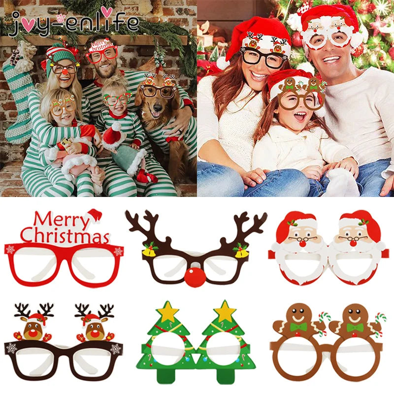 9pcs Christmas Party Glasses - Santa Claus, Snowman, Tree, Elk, and Snowflake Photo Props for Home Decorations 2024