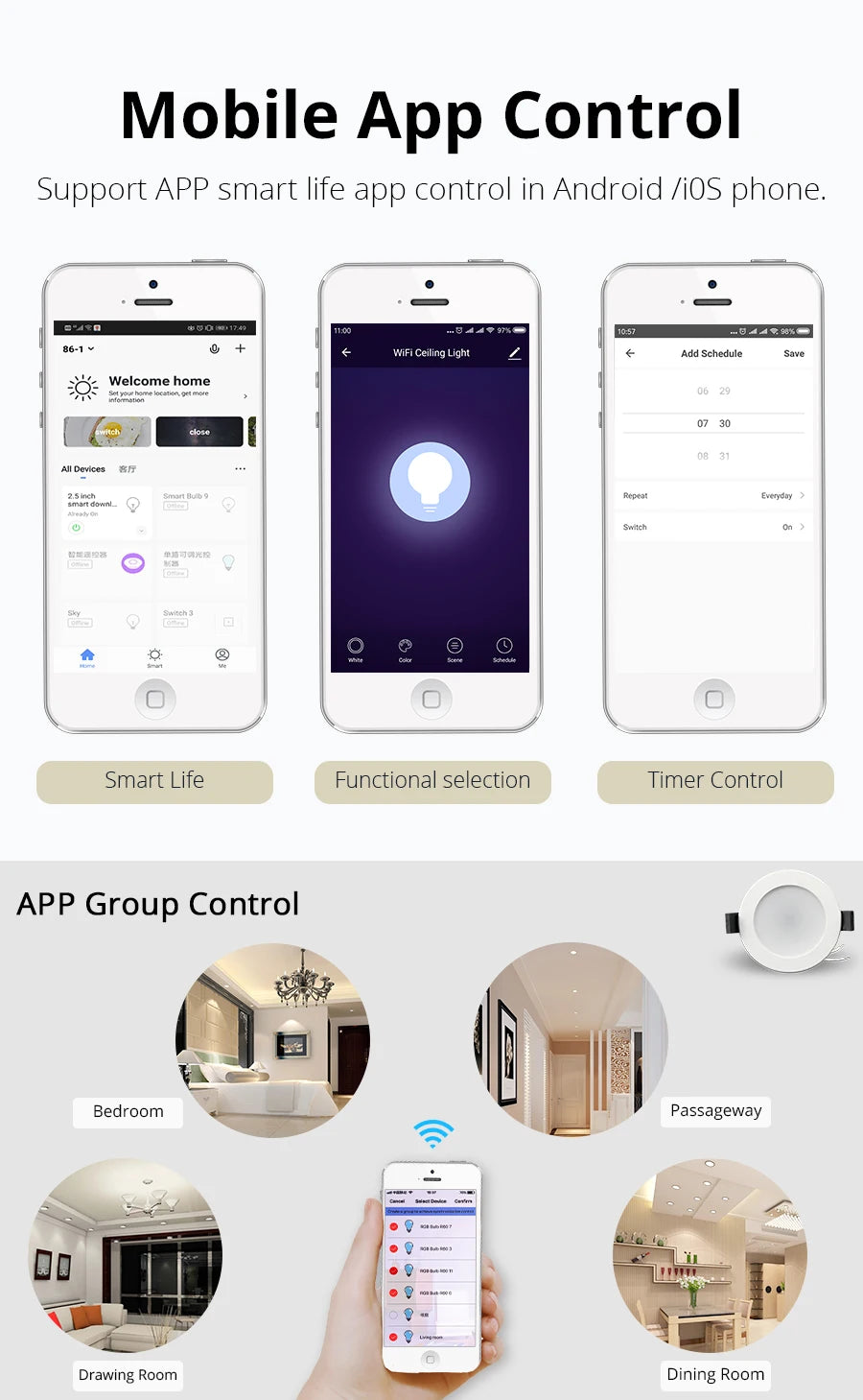 Zemismart 2.5 Inch 7W WiFi RGBCW Led Downlight  Voice Control Alexa Google Home Assistant Home Automation Work with Tuya