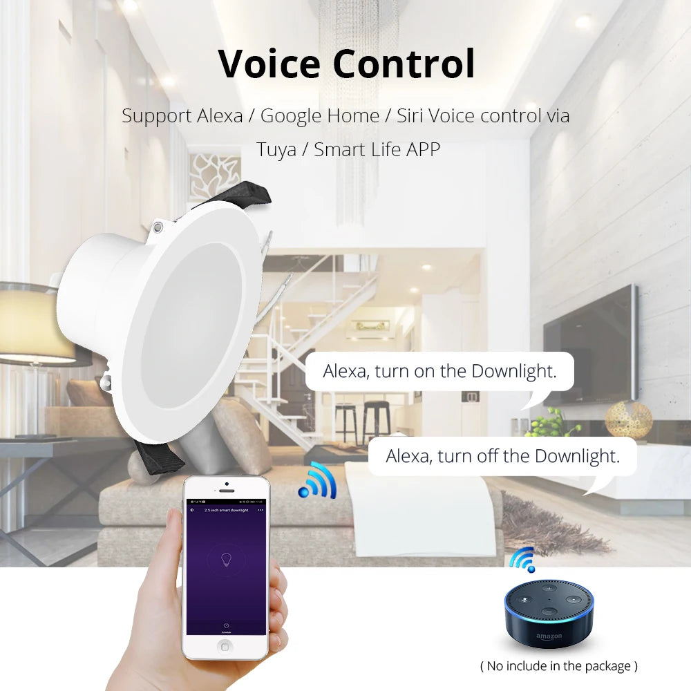 Zemismart 2.5 Inch 7W WiFi RGBCW Led Downlight  Voice Control Alexa Google Home Assistant Home Automation Work with Tuya