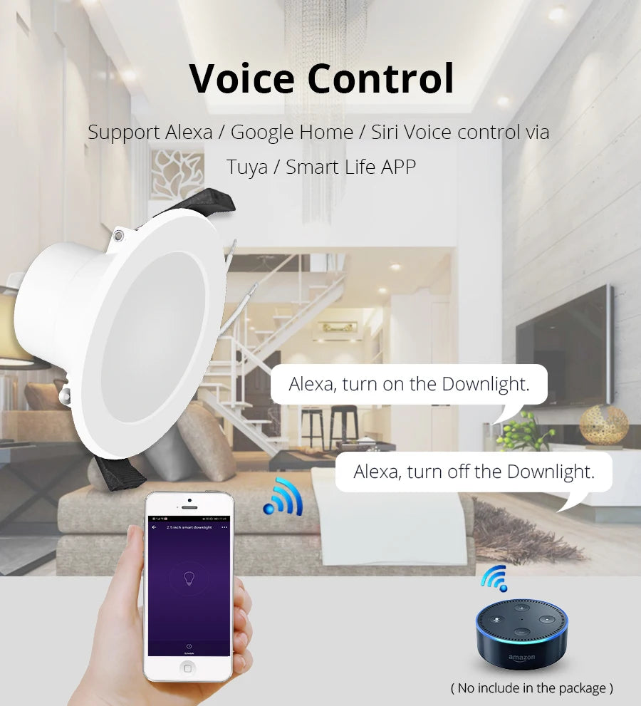 Zemismart 2.5 Inch 7W WiFi RGBCW Led Downlight  Voice Control Alexa Google Home Assistant Home Automation Work with Tuya
