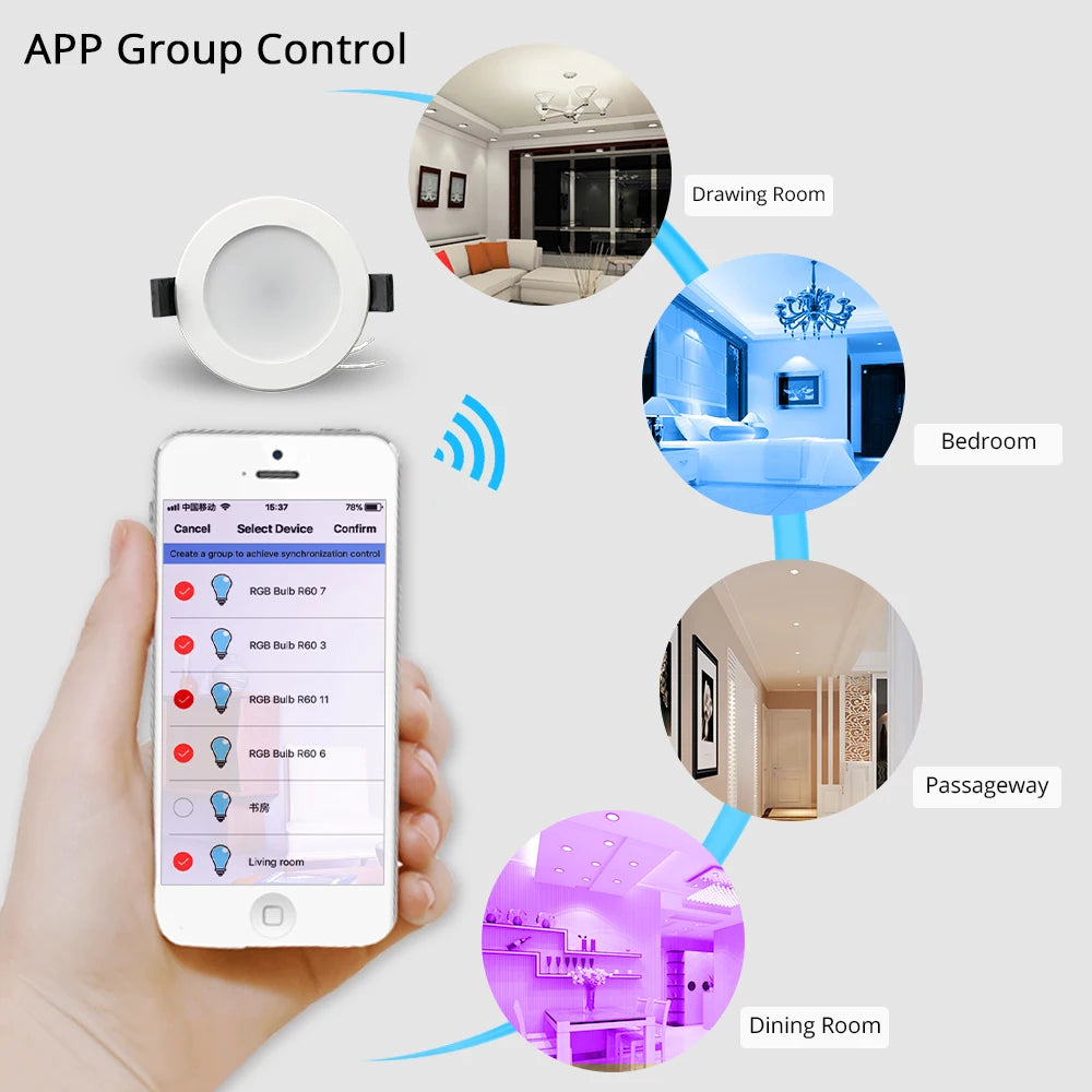Zemismart 2.5 Inch 7W WiFi RGBCW Led Downlight  Voice Control Alexa Google Home Assistant Home Automation Work with Tuya