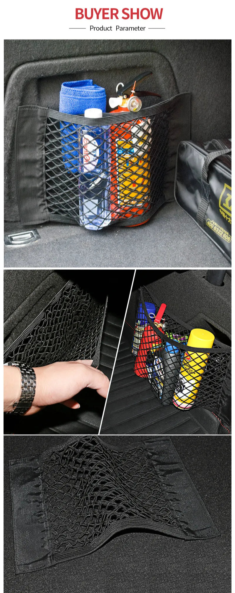 Car Trunk Storage Net Bag - Adhesive Organizer for Audi Accessories (A4, A5, A6, Q3, Q5, Q7, RS, TT, S Line, and More)