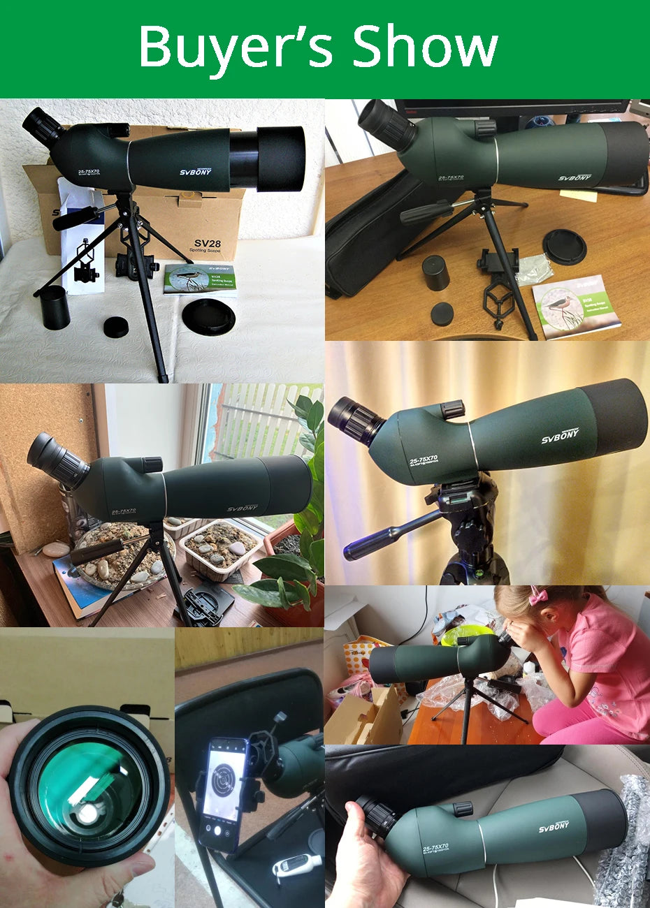 SVBONY SV28 Spotting Scope – 50/60/70/80mm Waterproof Zoom Telescope with PORRO Prism, Long-Range for Shooting, Camping, and Wildlife Viewing