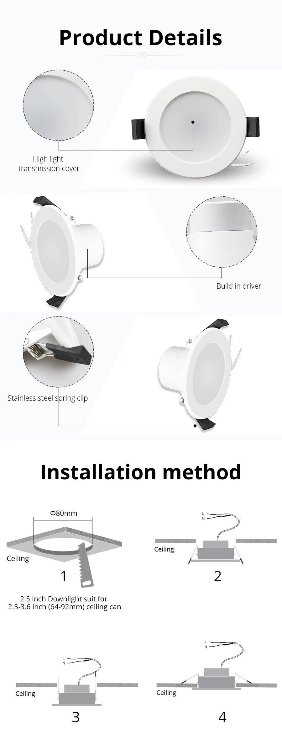 Zemismart 2.5 Inch 7W WiFi RGBCW Led Downlight  Voice Control Alexa Google Home Assistant Home Automation Work with Tuya