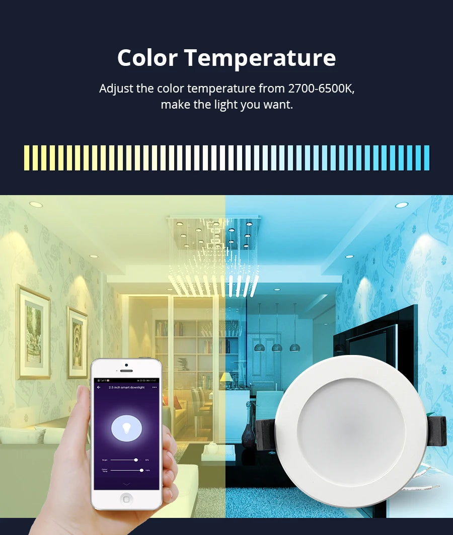 Zemismart 2.5 Inch 7W WiFi RGBCW Led Downlight  Voice Control Alexa Google Home Assistant Home Automation Work with Tuya