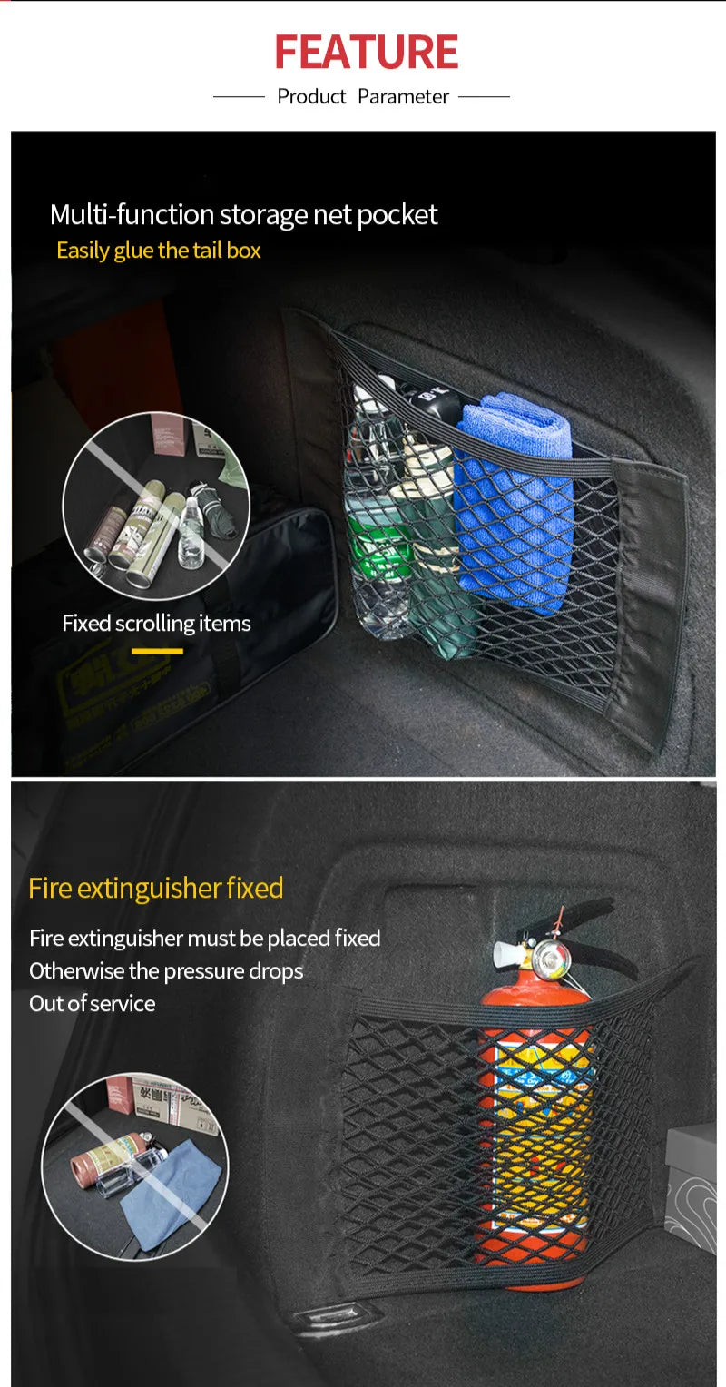 Car Trunk Storage Net Bag - Adhesive Organizer for Audi Accessories (A4, A5, A6, Q3, Q5, Q7, RS, TT, S Line, and More)