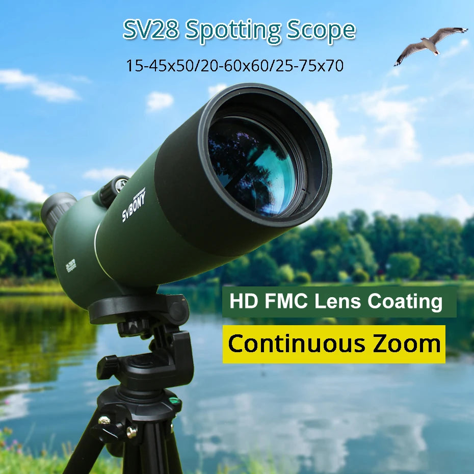 SVBONY SV28 Spotting Scope – 50/60/70/80mm Waterproof Zoom Telescope with PORRO Prism, Long-Range for Shooting, Camping, and Wildlife Viewing