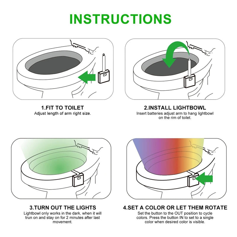16/8 Color Backlight for Toilet Bowl WC Toilet Seat Lights with Motion Sensor Smart Bathroom Toilet Night Light LED Toilet Light