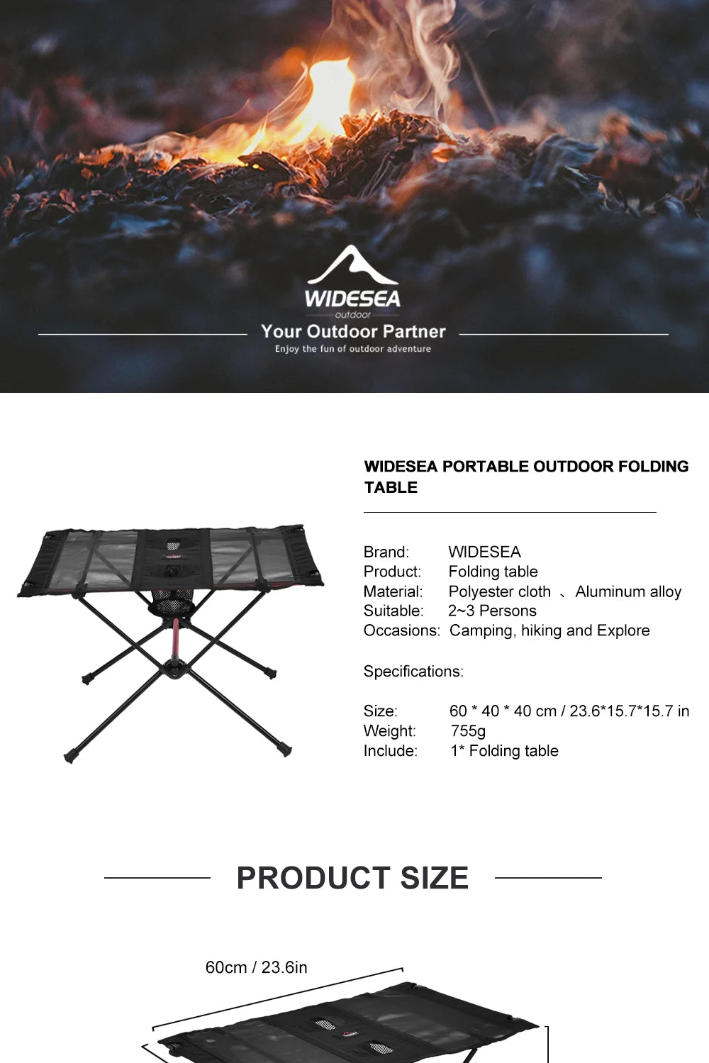 Widesea Folding Camping Table - Portable and Lightweight Travel Picnic Table for Outdoor Fishing, Tourism, and Camping