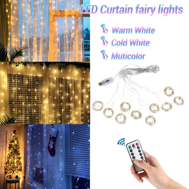 Christmas Lights Curtain Garland - Festive Home Decorations & Ornaments for Merry Christmas 2024, and Xmas Gifts