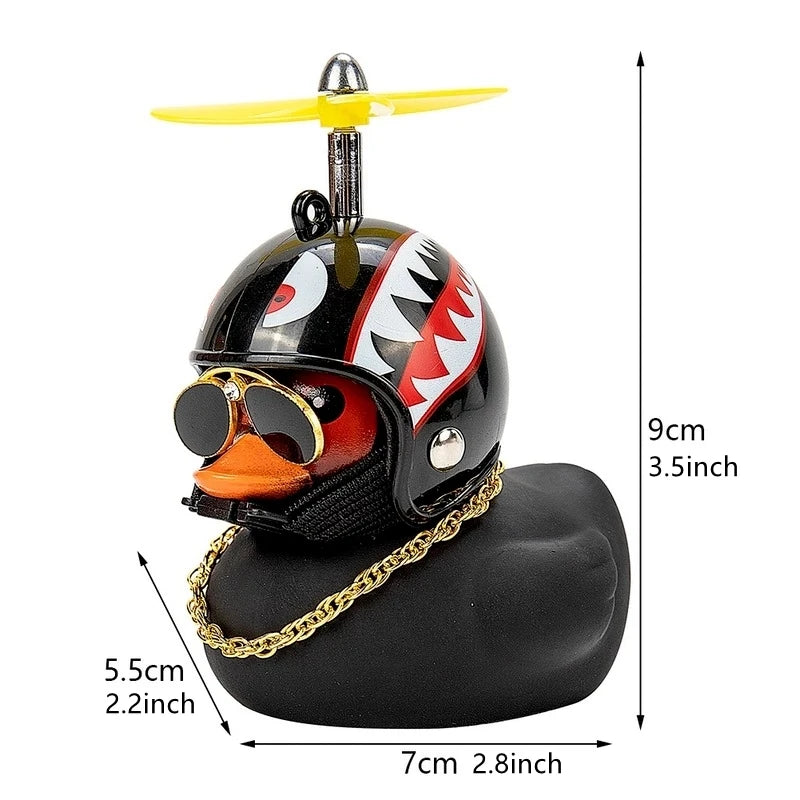 Yellow Duck Car Ornament with Helmet - Fun Broken Wind Pendant for Cars, Bikes, and Motorcycles