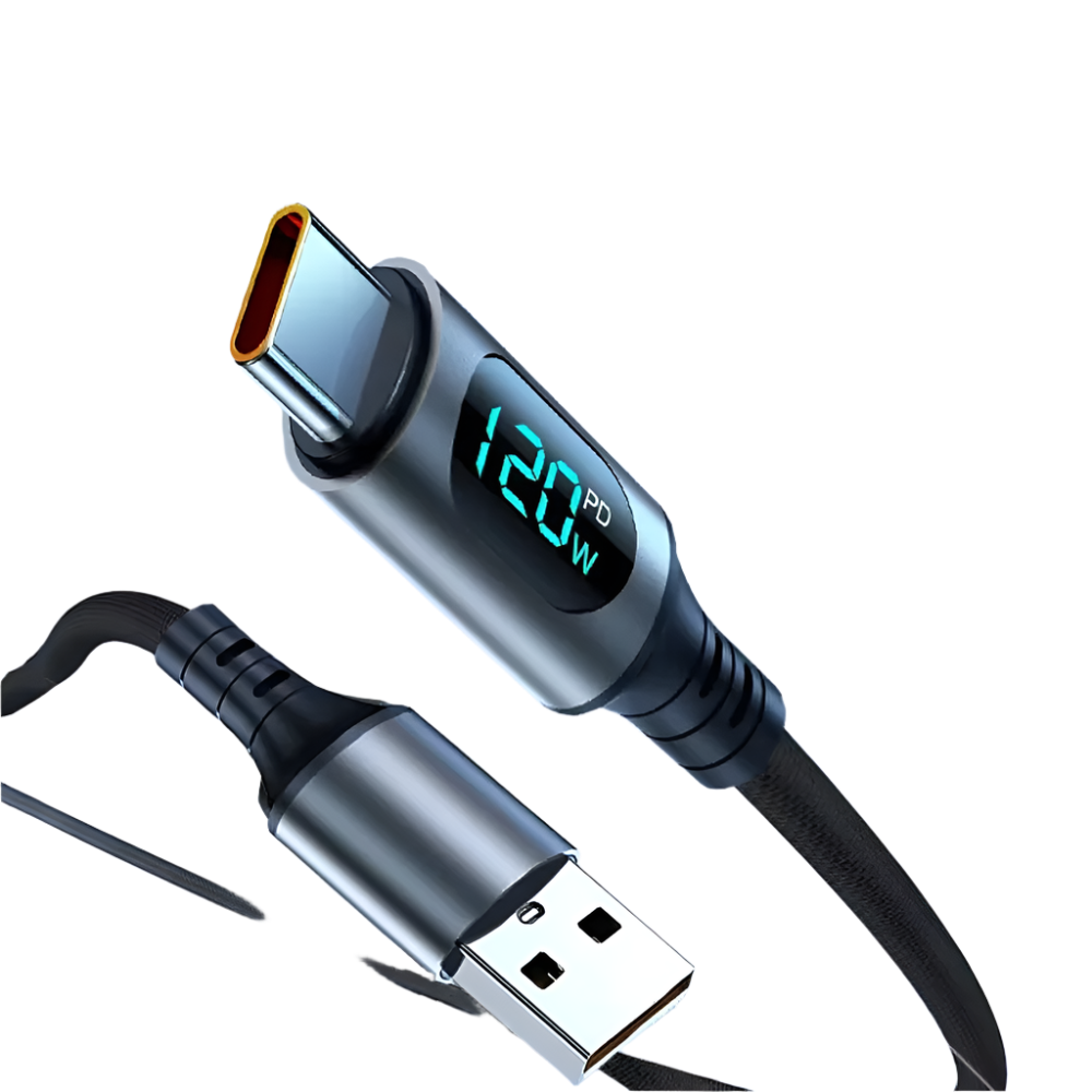 NNBILI 120W 6A Super Fast Charging USB-C Cable with LED Display | Type-C Charger for Xiaomi, Huawei, Samsung – 1M/2M Data Cord