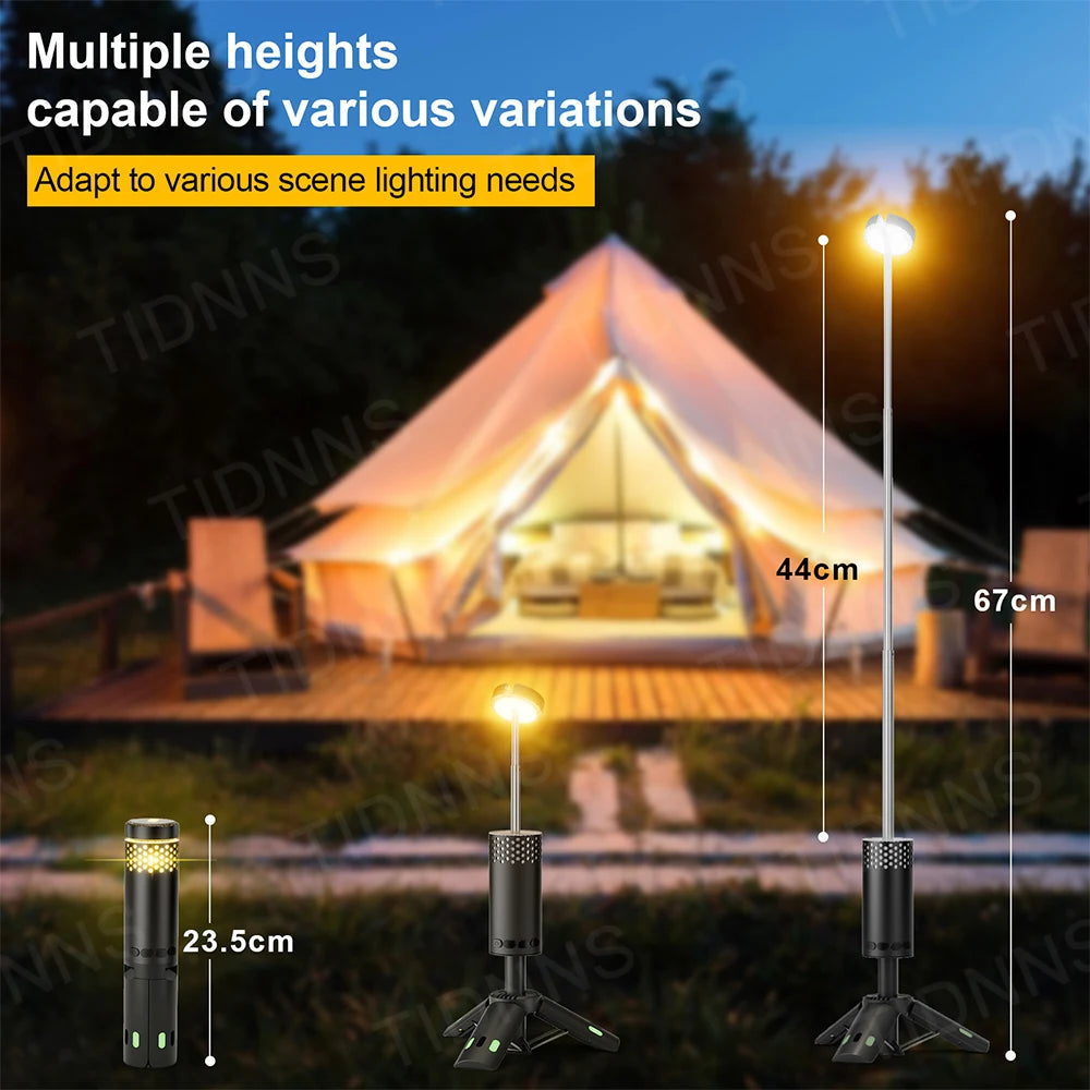 Telescopic Camping Lantern - Rechargeable Dimmable Fishing Light with 10000mAh Battery, Night Atmosphere and Emergency Power Failure Light