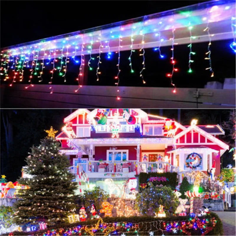 5M LED Waterfall Curtain String Lights - Outdoor Christmas Decoration for Christsmas 2024, Garden, Party, and Eaves (0.4-0.6m Droop)