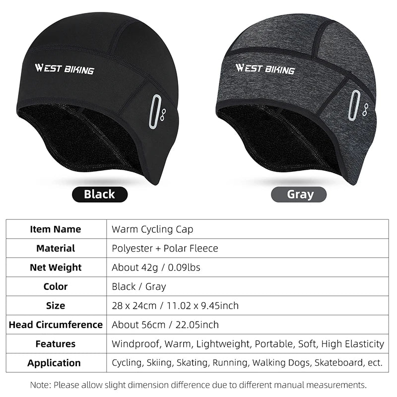 WEST BIKING Winter Fleece Cycling Cap - Windproof Thermal Helmet Liner for Cycling, Running & Outdoor Sports