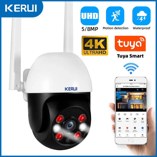 KERUI KR-K268 4K 10MP PTZ WiFi IP Camera - Dual Lens Outdoor Security Camera, Tuya Smart Home Surveillance, 5MP/8MP Options, CCTV Video Monitoring