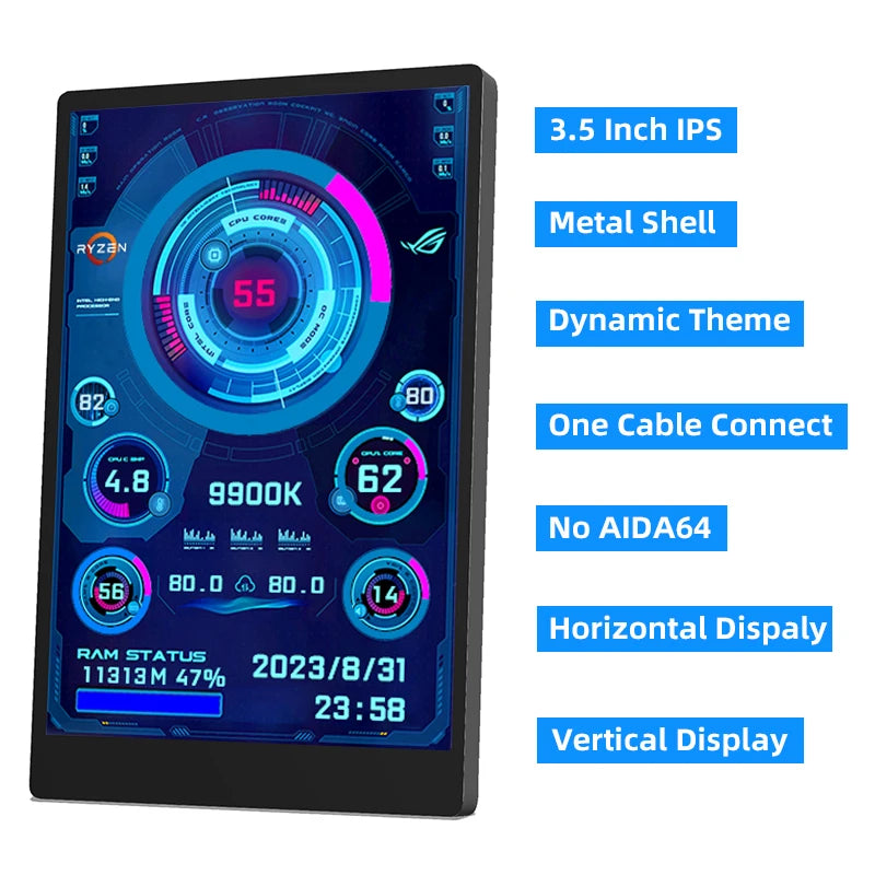 3.5" IPS Type-C Secondary Display for CPU, GPU, RAM, HDD Monitoring | 320x480 USB LCD Screen, AIDA64 Compatible, Windows 10/11