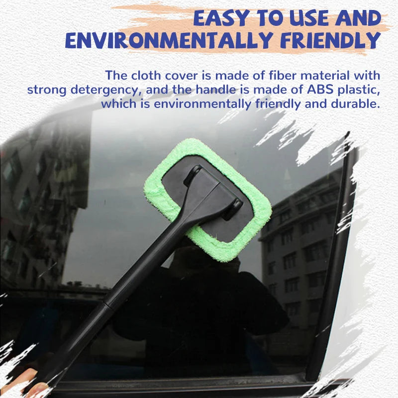 Window Cleaner Brush Kit with Long Handle - Microfiber Windshield Cleaning Tool for Car Interior Detailing and Home Use