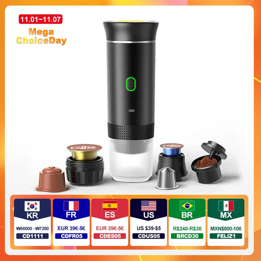 DENOKIN Wireless Portable Espresso Coffee Maker - 3-in-1 Capsule & Powder Compatible, Travel Coffee Machine for Car, Home, and Camping