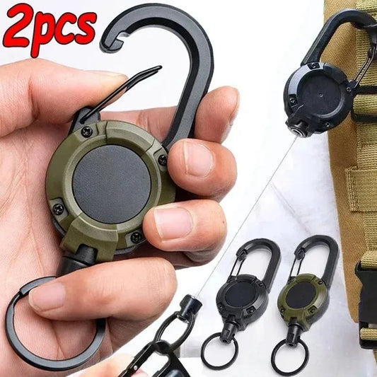 1/2pcs Heavy-Duty Retractable Badge Reel Keychain - Steel Wire Rope Carabiner ID Holder with Buckle for Keys and Outdoor Tools