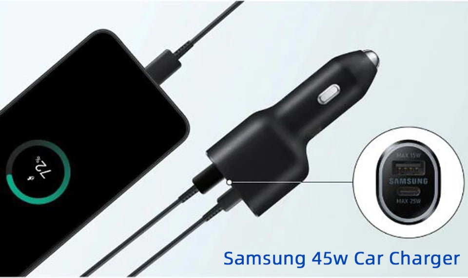 Samsung 60W Dual Port USB-C Car Charger | Super Fast Charging 45W + 15W for Galaxy S24 Ultra, S23, S22, Note 20, A53, M54