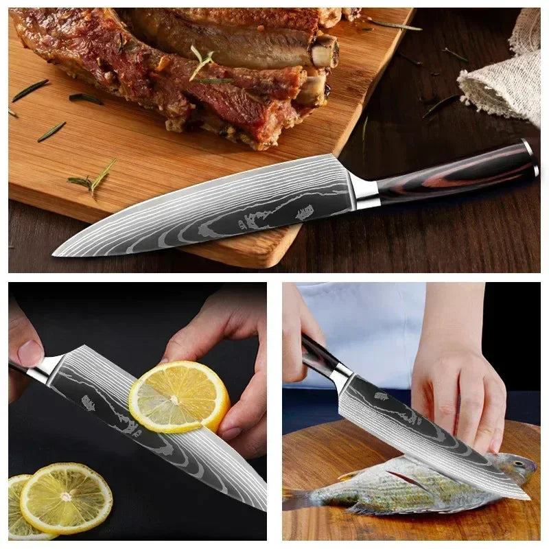 Professional Damascus Steel Kitchen Knives – Japanese Santoku, Slicing, Boning, and Butcher Cleaver Knives