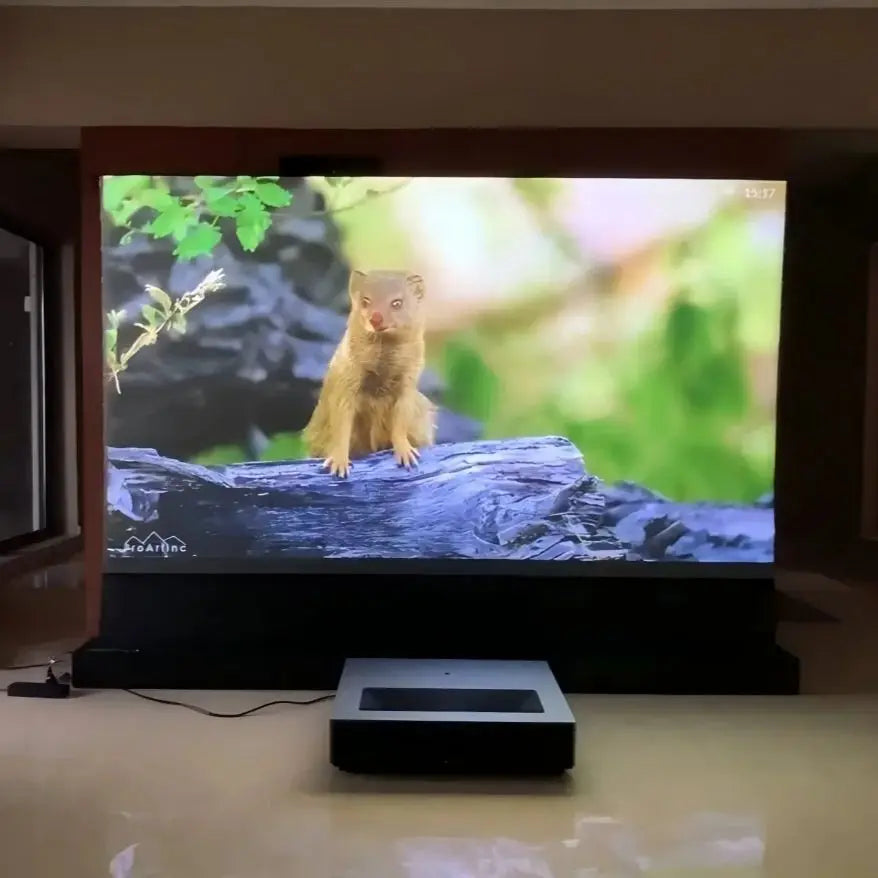 120 inch Laser TV ALR Projector Screen Motorized Floor Rising PET Crystal UST ALR Projection Screen For 4K Ultra Short Projector