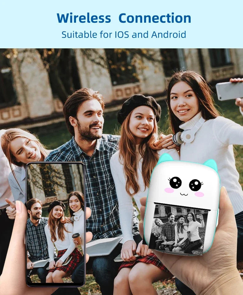 Mini Cat Portable Thermal Printer - Wireless Bluetooth Photo & Label Printer for Android and iOS (58mm)