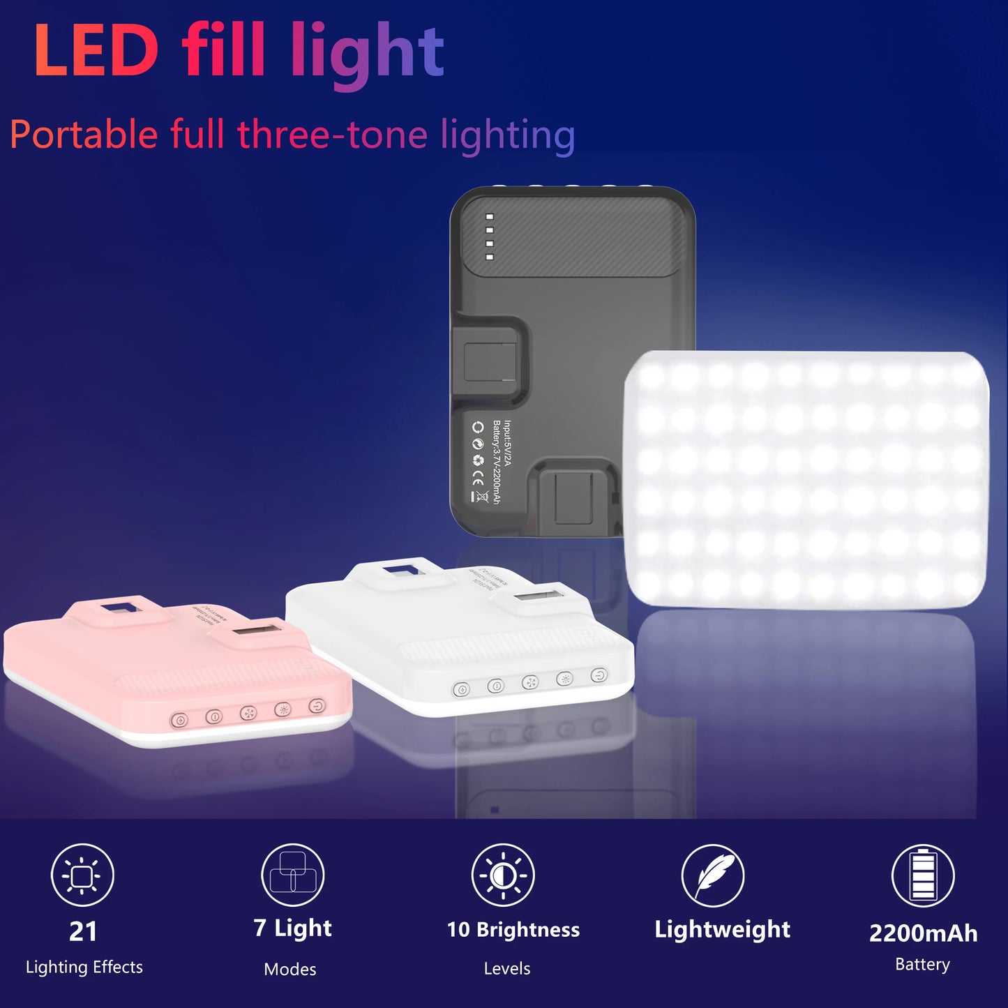 LED Selfie Light with 60 High-Quality Beads – 2200mAh Rechargeable, CRI 97+, 7 Light Modes, Portable Clip-On for Phone, Tablet, Laptop