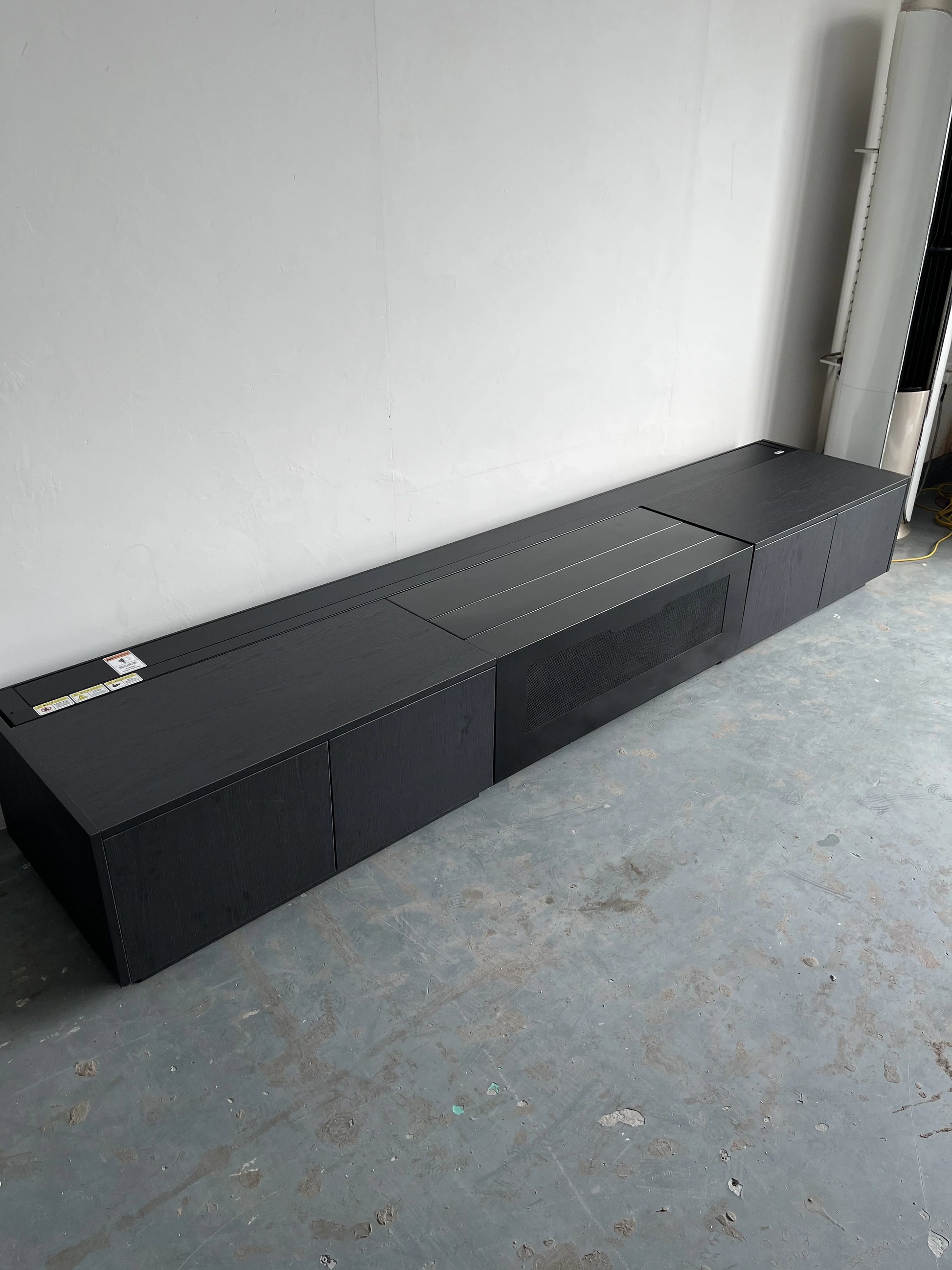 120'' Black Smart Laser TV Cabinet +UST ALR Projector Screen Motorized Floor Rising Screen for Ultra Short Throw Laser Projector