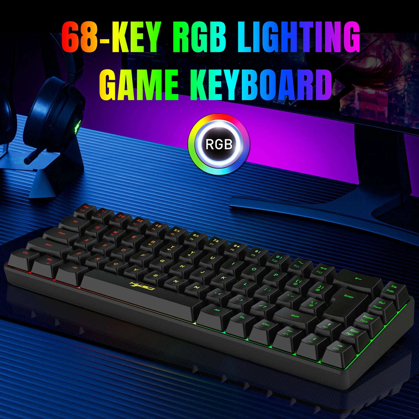 HXSJ V200 Wired Mini Gaming Keyboard | K68 RGB 19-Key Anti-Ghosting Membrane Keyboard with Mechanical Feel for Gaming & Office