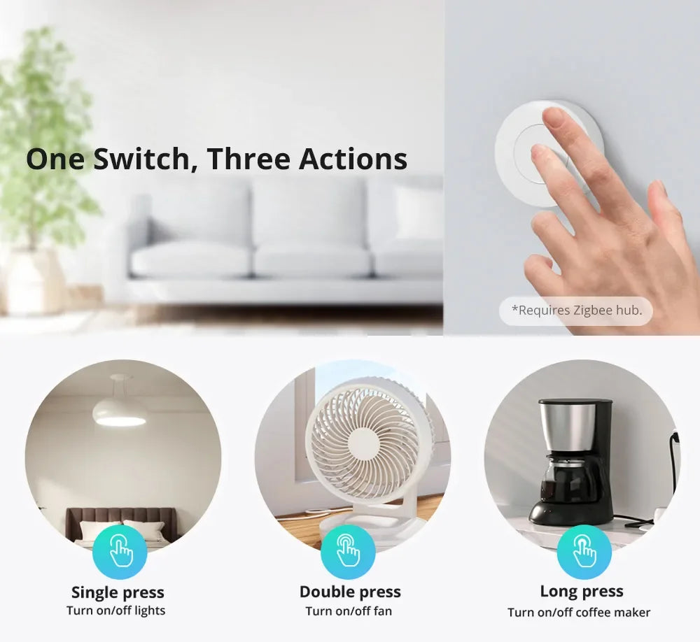 SONOFF SNZB-01P Smart Scene Button – Zigbee wireless button for eWeLink app, Alexa, and Home Assistant.