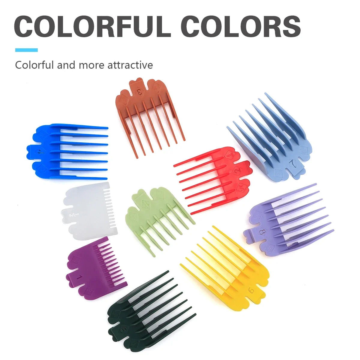 Barber Top 10Pcs/Bag Universal Hair Clipper Limit Comb Guides – Adjustable Trimmer Guards Attachment Set (3-25mm) - Colorful Styling Accessory