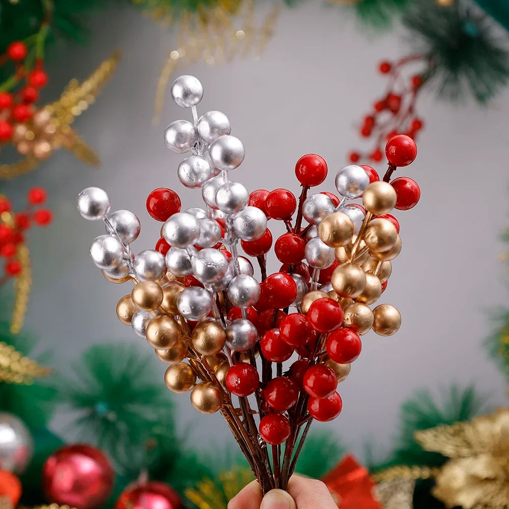 Christmas Artificial Berries | Red, Gold & Silver Branches for Floral Wreaths and Christmas Tree 2024