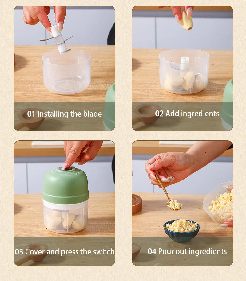 Electric Garlic Purer 100/250ML Mini Electric Garlic Chopper USB Charging Ginger Vegetable Cutter Food Chopper Kitchen Tools