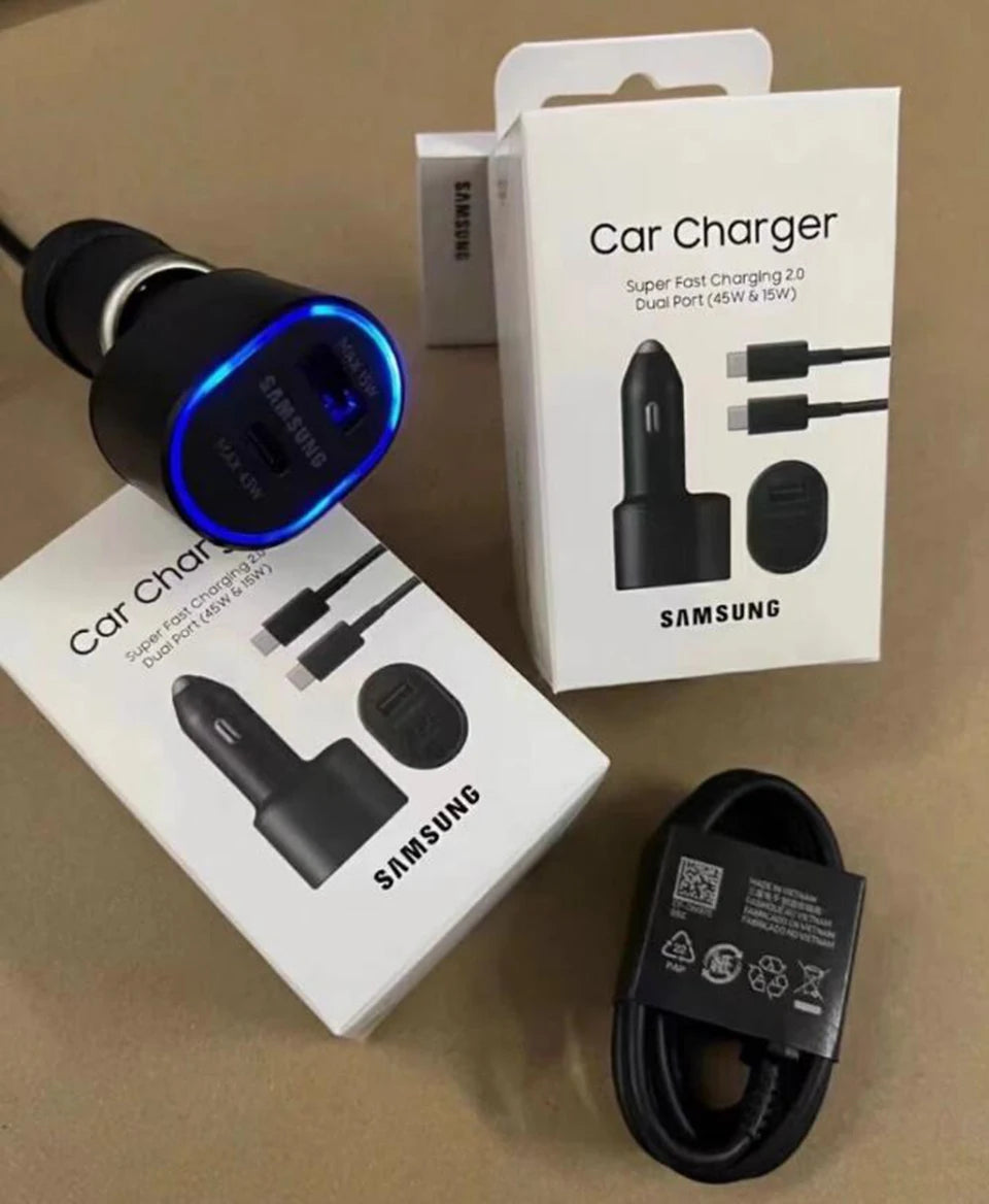 Samsung 60W Dual Port USB-C Car Charger | Super Fast Charging 45W + 15W for Galaxy S24 Ultra, S23, S22, Note 20, A53, M54