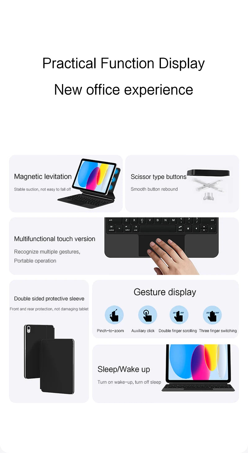 HUWEI Magic Keyboard for iPad Pro 11" & 12.9", iPad Air 4/5, iPad 10th Gen | Smart Cover Magnetic Case with Trackpad