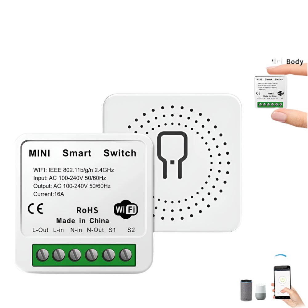 Custom Mini Smart Switch | Cozylife & Apple HomeKit Compatible | WiFi App Controlled Dark Box Circuit Breaker | Smart Home Autom