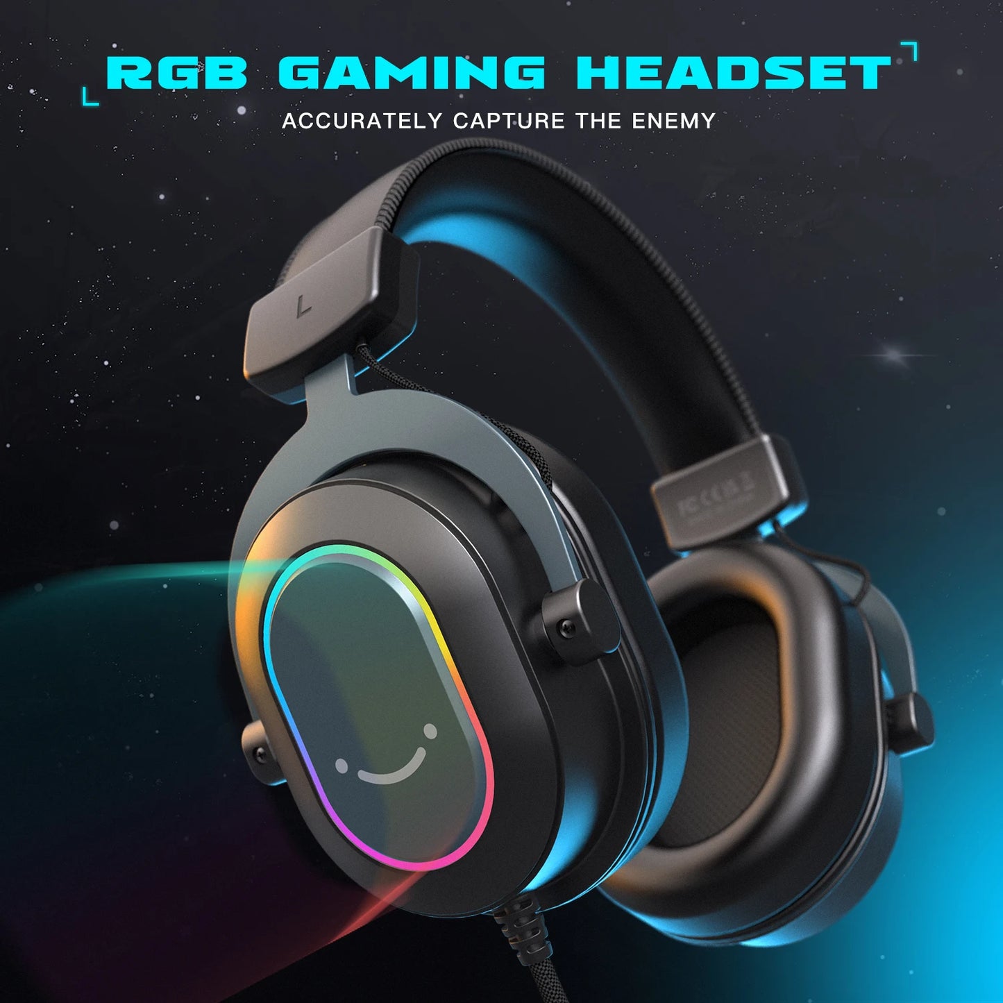 Fifine Dynamic RGB Gaming Headset with Microphone | 7.1 Surround Sound Over-Ear Headphones for PC, PS4, PS5 | 3 EQ Modes for Gaming, Movies & Music