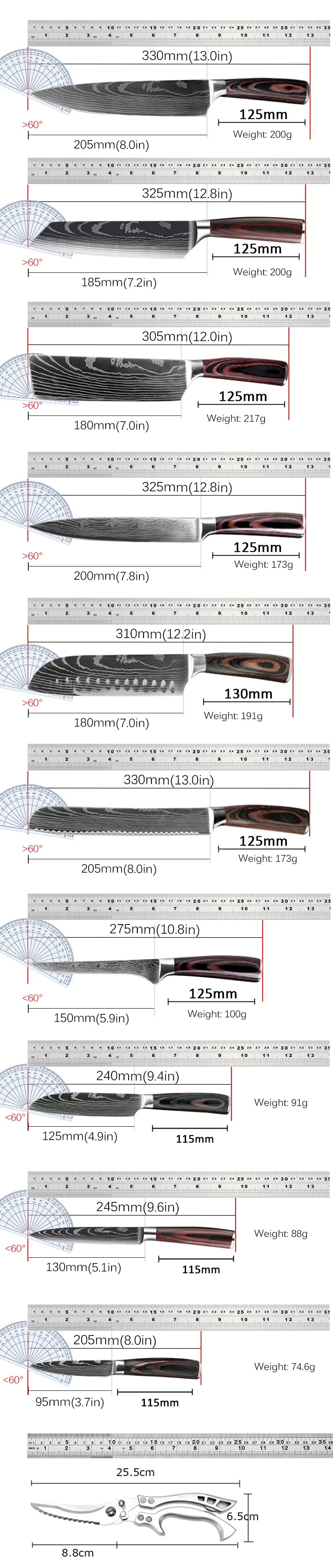 Professional Japanese Chef Knife – Stainless Steel Santoku, Slicing, Utility, Bread, and Meat Cleaver for Versatile Cooking