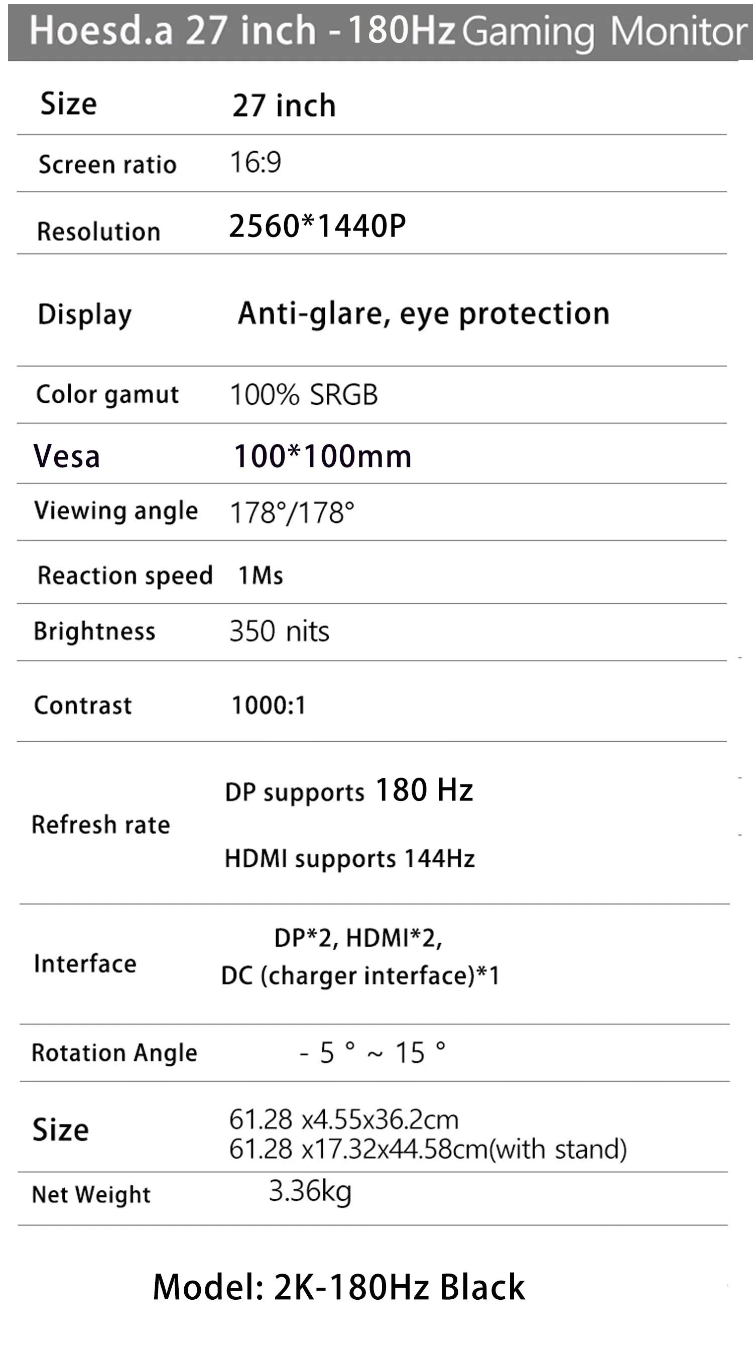 27inch 165Hz Gaming Monitor IPS 350cm/d2 Gaming Display DP HDMI FHD Desktop Ultra-thin Computer Screen Monitor